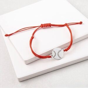 NEW Red Cord Baseball Charm Bracelet with Card